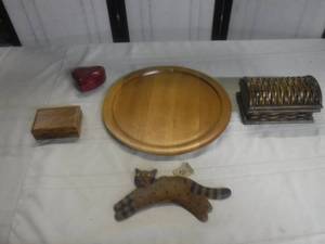 lot 12546 image: Wood lazy susan and more