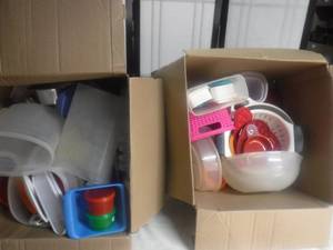 lot 12652 image: 2 boxes of Tupperware dishes and more