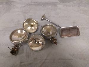 lot 11530 image: Four Vintage Headlights and a Car Mirror