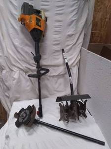 lot 11596 image: Poulan Pro 31cc Weedeater Head with Blade and Tiller Attachments