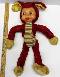 lot 92 image: Vintage Rubber Face Plush Rabbit