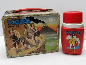 lot 102 image: Vintage 1975 KORG 70,000 BC Caveman Metal Lunchbox w Thermos