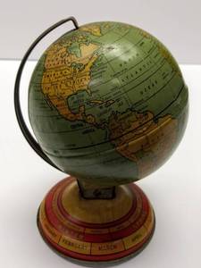lot 110 image: Vintage Tin World Globe, by J. Chein and Co. Made in USA