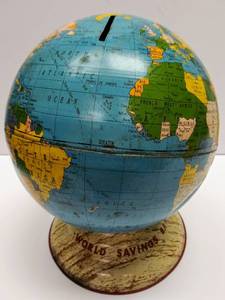 lot 111 image: Vintage World Savings Bank World Reference Globe  Bank