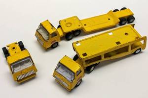 lot 116 image: Vintage Tonka Car Carrier & Lowboy Trailers w 3 Semi Cab Trucks