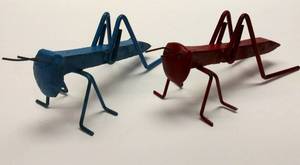 lot 152 image: 2  Vintage Folk Art  Railroad Spike Grasshopper Sculptures