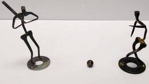 lot 153 image: Mid Century Horseshoe Nail Sculptures  Playing Baseball