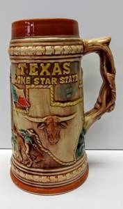 lot 161 image: Texas Lone Star State Glazed Stein  Placo  7 Tall