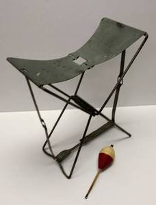 lot 180 image: Vintage Metal Folding CampingFishing Chair  Bonus Old Bobber