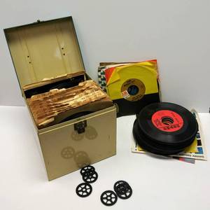lot 197 image: Over 100 45s Awesome Titles With Metal Storage box