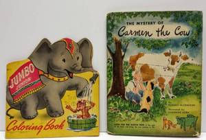 lot 208 image: The Mystery of Carmen the Cow  First Printing 1946 Childrens Picture Book  1950 Coloring Book