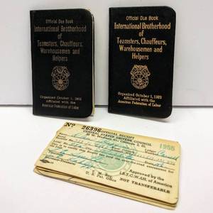 lot 218 image: 1950s  International Brotherhood of Teamsters Chauffeurs  2 Official Due Books