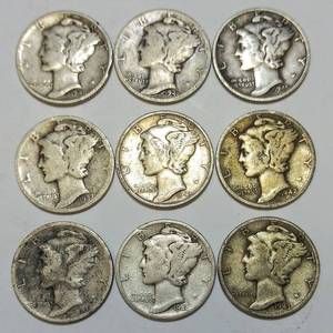 lot 245 image: 1937 - 1944 Mercury Dimes  Lot of 9