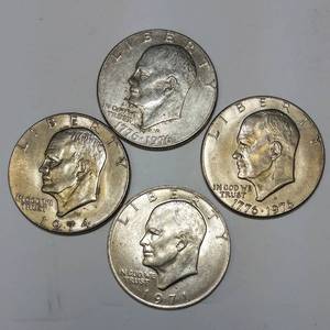 lot 247 image: Lot of 4  Eisenhower $ 1 Coins  1971,1974, & 1976 (2)
