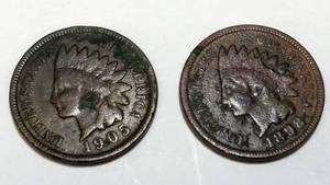 lot 250 image: 1898 & 1905 Indian Head Pennies
