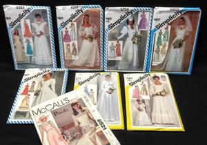 lot 258 image: Lot of 8  1980s Wedding Dress Patterns  Simplicity & McCalls