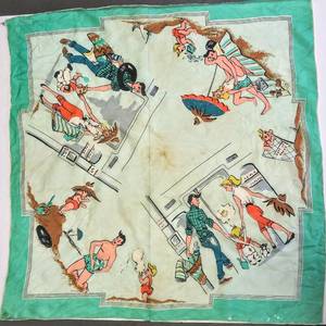 lot 266 image: 195060s Scarf  Family Cartoon  Made in Japan Hand Rolled