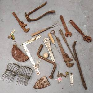 lot 276 image: Lot of Old Tools  Including 2 Birdcage Downspout Strainers