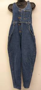 lot 278 image: Vintage Womens Sz Med. 78  Denim Bib Overalls  Says Founded Kansas On Tag