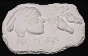 lot 279 image: Vintage Provincial Mold 86 Indian Head & Horses Mold  Unpainted
