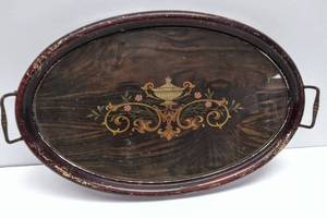 lot 283 image: Vintage 70s Floral Oval Gallery Tray with Handles