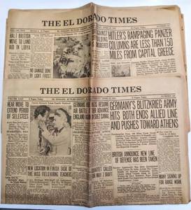 lot 293 image: WWII Era Newspapers  April 21st & 22nd 1941  Eldorado Times (Kansas)