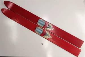 lot 12 image: Old Set of Wooden Skis Measures 70 Long with Red Finish