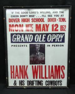 lot 14 image: 1952 Hank Williams & his Drifting Cowboys at The Dover High School Poster (Unauthenticated)