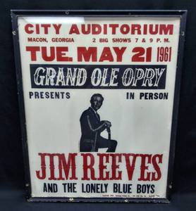 lot 15 image: Concert Poster Jim Reeves and The Lonely Blue Boys at the City Auditorium in Macon, Georgia, May 21, 1961 (Copyright 1969)
