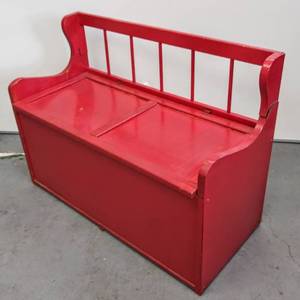 lot 36 image: Adorable Red Bench with Under-Storage