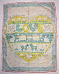 lot 38 image: Lovely Vintage Baby Quilt LOVE