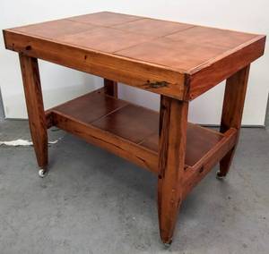 lot 307 image: Custom Built Wood Rolling IslandCart  NICE