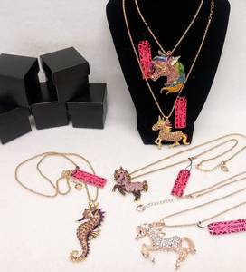 lot 5950 image: 5 NEW Betsey Johnson Rhinestone Pendant Necklaces  Unicorns & Horses