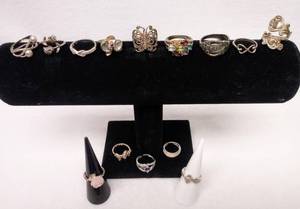 lot 5790 image: 14 Silver Rings All Stamped 925 Multiple Sizes  Several Designed by Nataliya V Collisters (NVC)