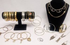lot 5940 image: Gold & Silver Tones Jewelry  Lots of Bangle Bracelets, Necklaces & More