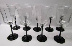 lot 5470 image: Long Stem Wine Glass Set  Black Stems