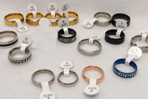 lot 5949 image: Lot of 16 NEW Stainless Mens Rings  Sizes in Photos
