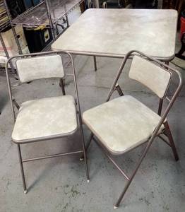 lot 5906 image: Vintage Samsonite Card Table Set- Padded Heavy Duty Chairs- 3 Piece Set