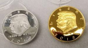 lot 5952 image: 2017 & 2018 Silver & Gold Toned  Commemorative President TrumpEagle Coins