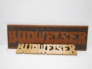 lot 5899 image: Wood Handmade Budweiser Beer Signs- Retro Cool