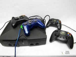 lot 5502 image: Video Game- Original XBOX and Controllers