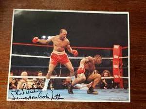 lot 5423 image: Autographed Photo of James Bone Crusher Smith and Mike Tyson Fight