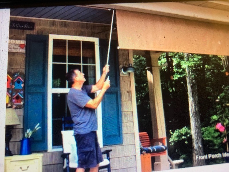 lot 120 image: Nice 8 foot long crank out sunshade pictures show style and application Color is picture of actual shade in box factory color is called sand