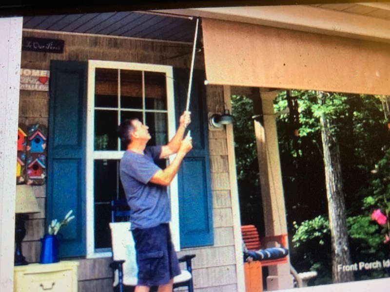 lot 122 image: Nice 8 foot long crank out sunshade pictures show style and application Color is picture of actual shade in box factory color is called sand (( New in Box ))