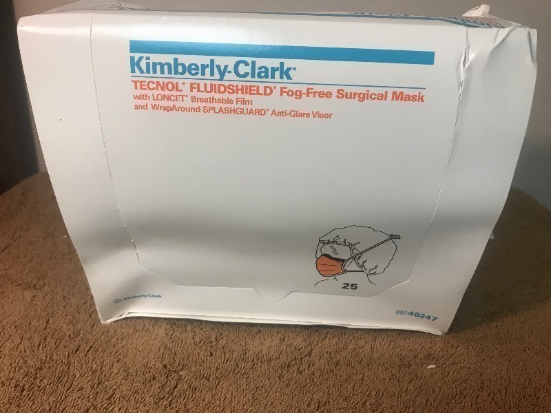 lot 187 image: Lot of four boxes of 25 facemasks with built-in clear plastic I protector shield