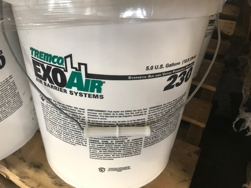 lot 281 image: Tremor EXOAirair barrier system  5 gallon bucket high dollar sealant helps seal air from getting in look up on Internet for application
