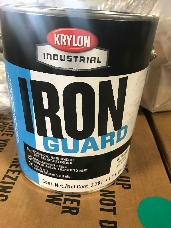 lot 310 image: 2 gallons of Krylon iron guard paint white base retails  for $49 a gallon