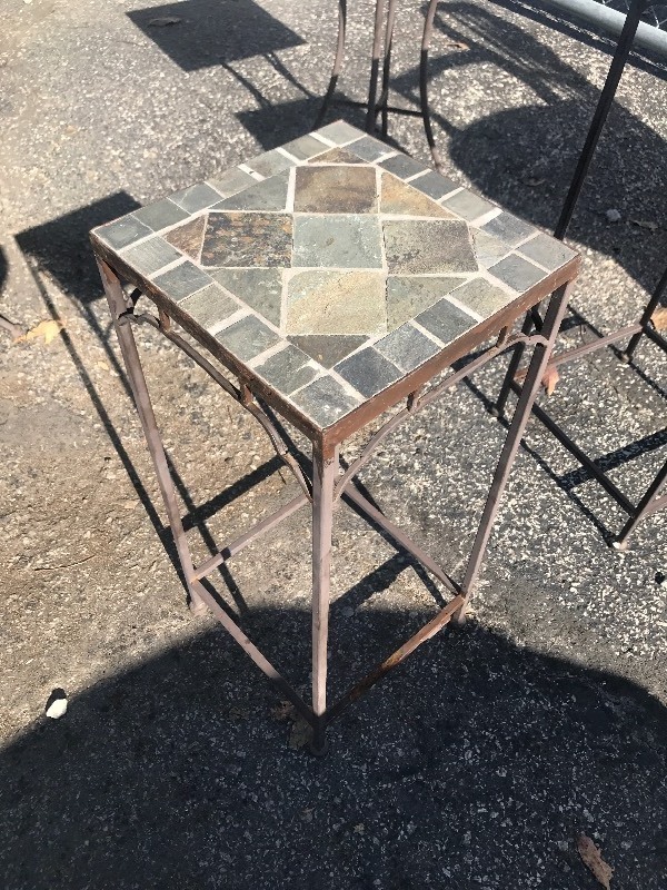 lot 398 image: Iron and slate top table happy duty