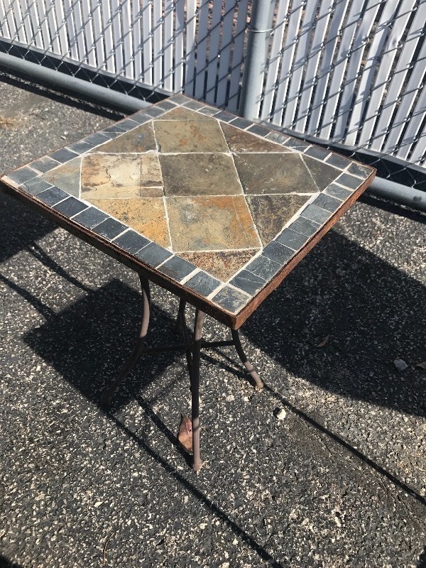 lot 400 image: Iron and slate top table happy duty