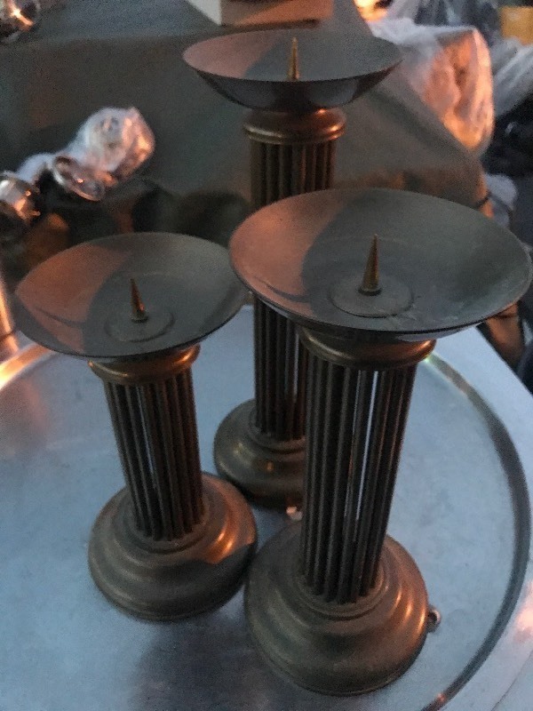 lot 522 image: Three unique brass candleholders